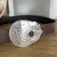 Guitar spoon belt buckle styled on leather snap belt - handcrafted from upcycled vintage silverplate - Laughing Frog Studio