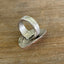 Stripe and dot-dash design on reclaimed silverware shank - FLORA Women of Nature spoon ring - handcrafted upcycled jewelry - Laughing Frog Studio