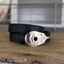 Guitar spoon belt buckle handcrafted from upcycled vintage silverplate - shown on snap belt - Laughing Frog Studio