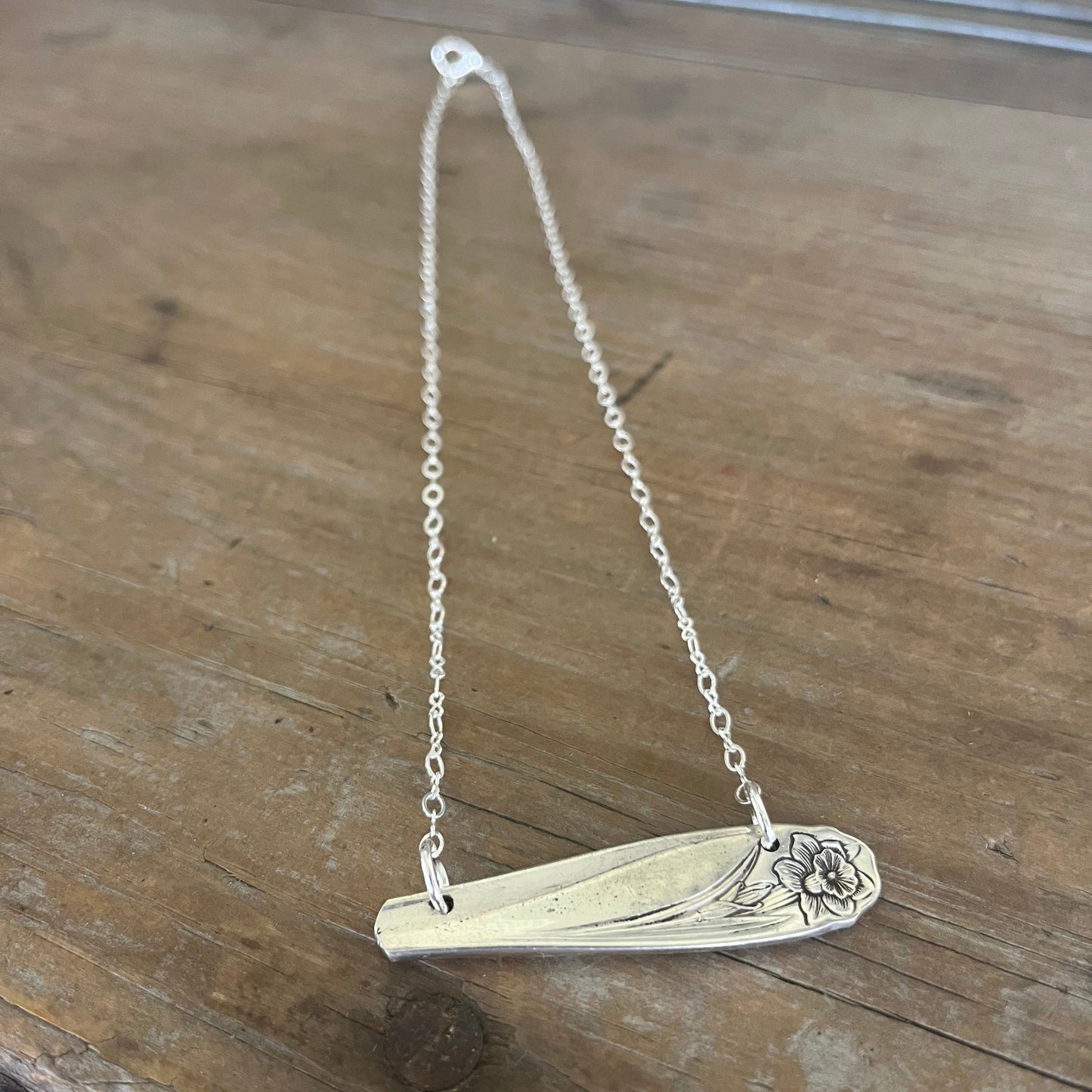 Back view of VOTE bar choker necklace showing design on reverse side - upcycled eco-friendly vintage silverplate jewelry - Laughing Frog Studio