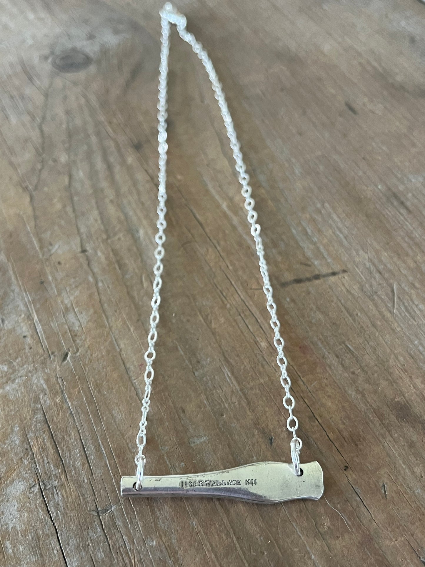 VOTE bar choker necklace full flat lay full back  view - hand-stamped upcycled vintage Wallace silverplate - Laughing Frog Studio