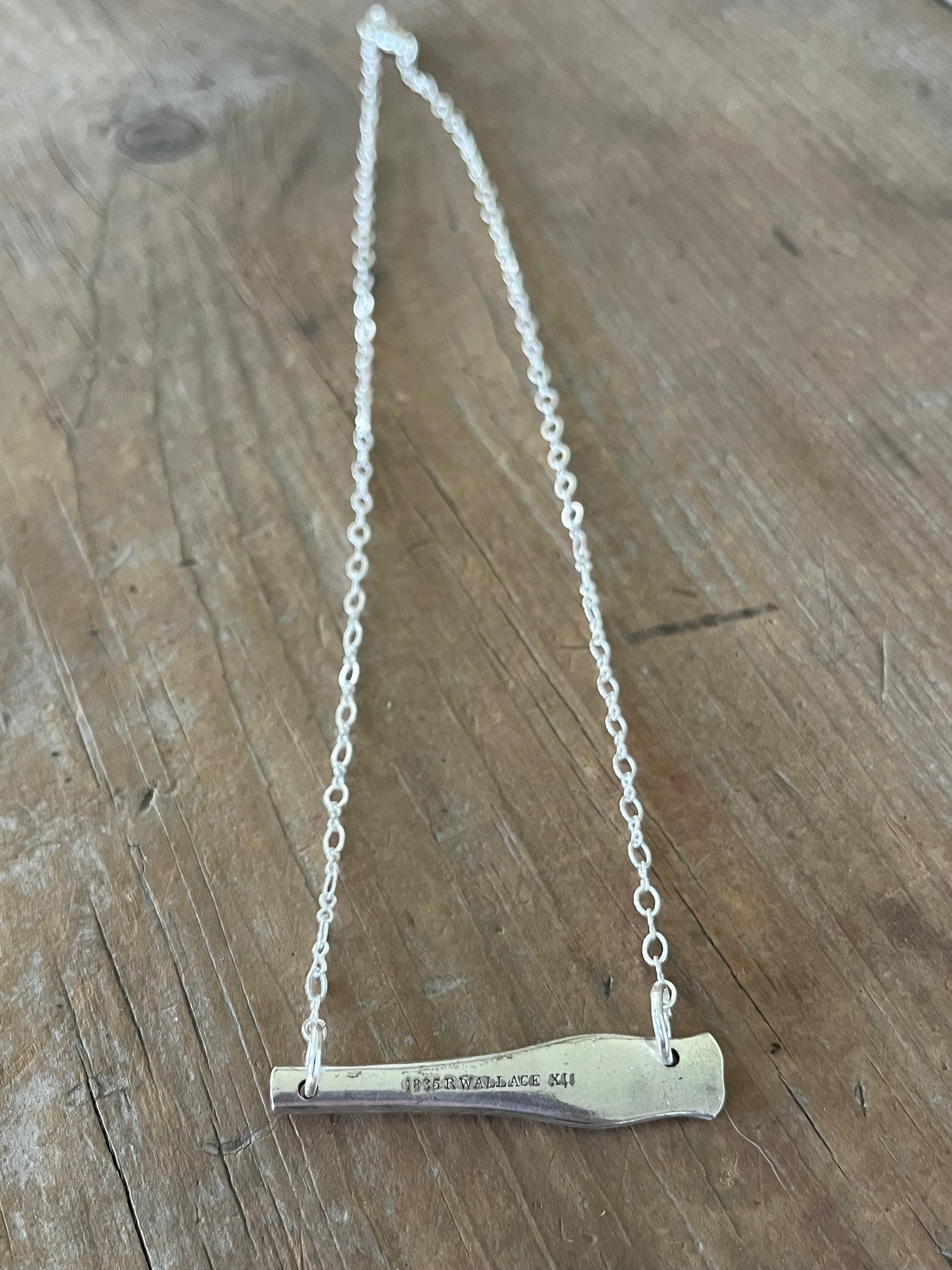 VOTE bar choker necklace full flat lay full back  view - hand-stamped upcycled vintage Wallace silverplate - Laughing Frog Studio