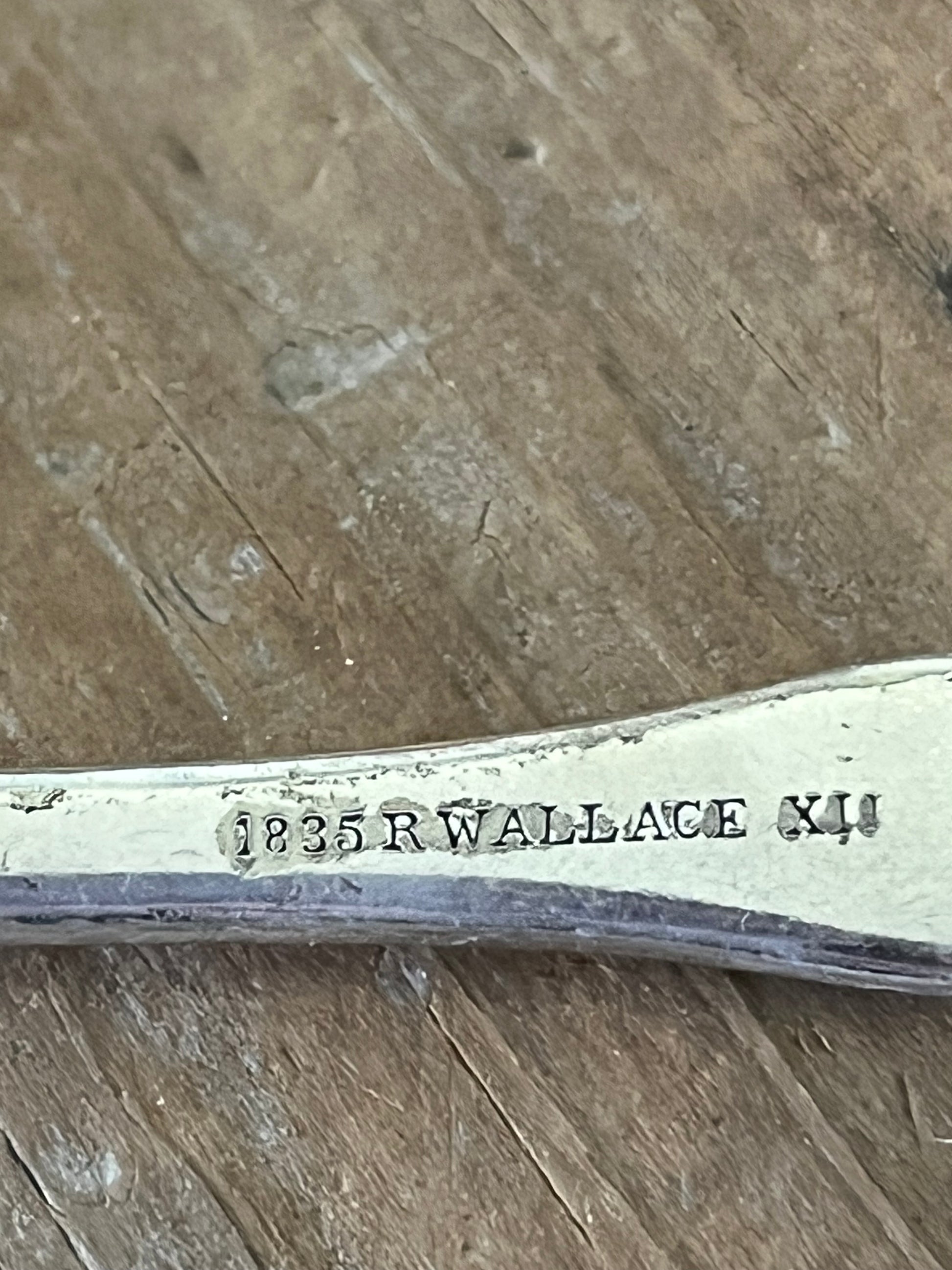 VOTE bar choker necklace super close up view of manufacturer original stamping - hand-stamped upcycled vintage Wallace silverplate - Laughing Frog Studio