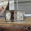 Close up view of vintage silverplate napkin ring link bracelet with Monsieur engraving - handcrafted from upcycled vintage silverware - Laughing Frog Studio