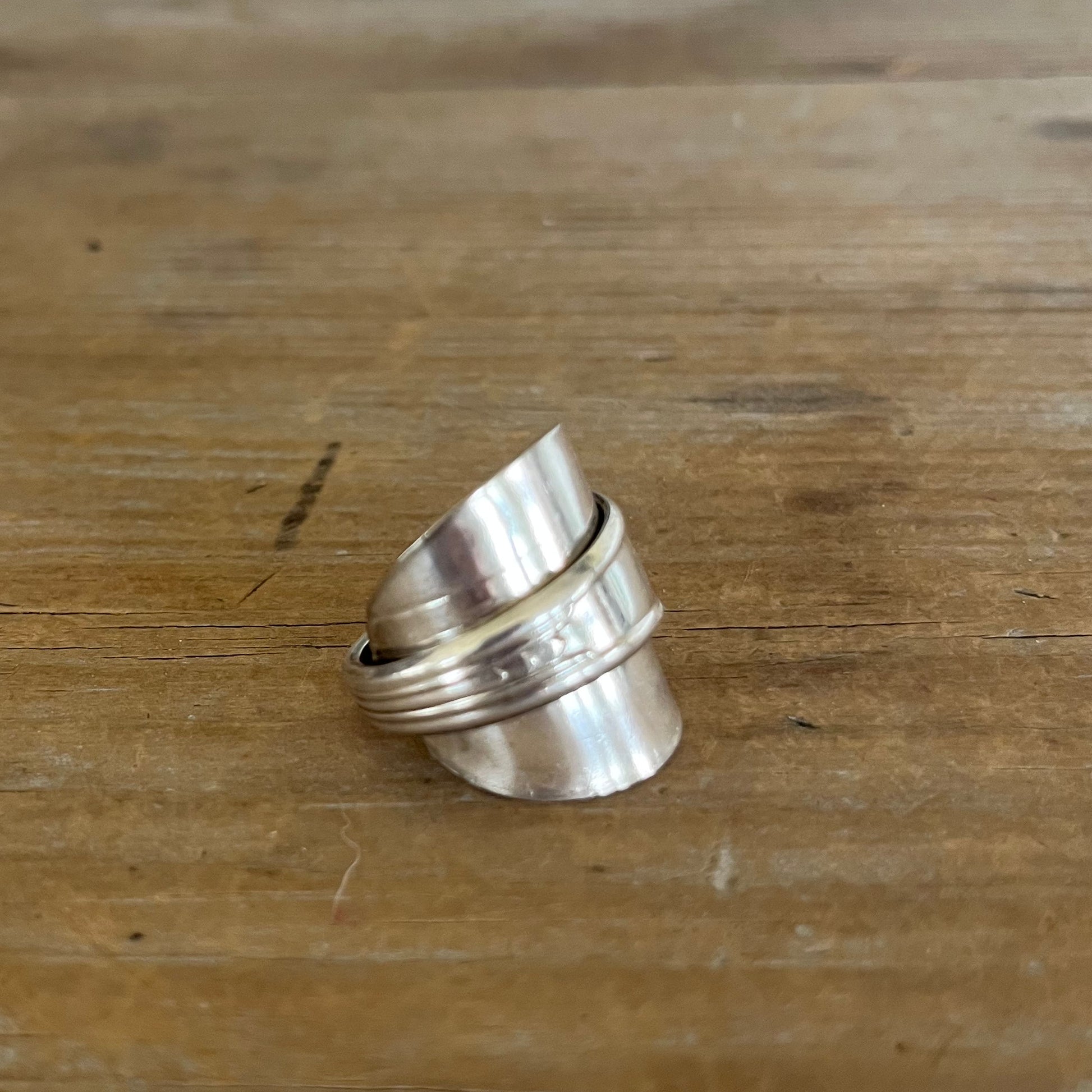 Spoon cuff ring handcrafted from vintage silverplate - wide band ring - handcrafted from upcycled vintage silverware - Laughing Frog Studio