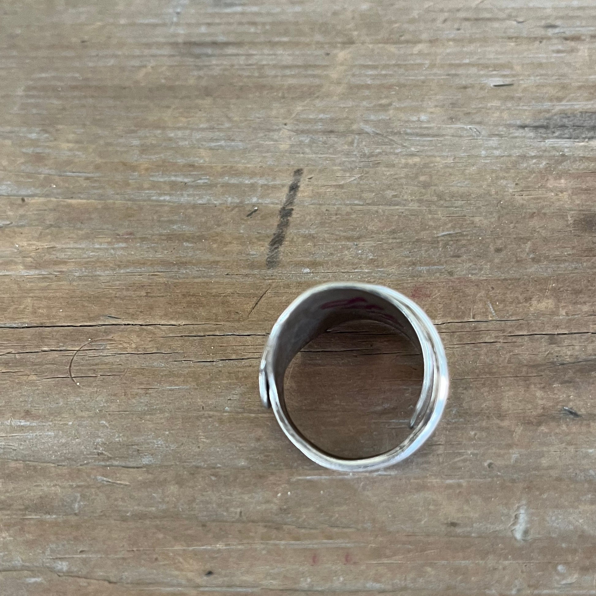 Top view of Spoon cuff ring handcrafted from vintage silverplate - wide band ring - handcrafted from upcycled vintage silverware - Laughing Frog Studio