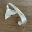 Top side view of Mermaid Soul spoon cuff bracelet showing Lady Hamilton silverplate pattern on cuff band - handcrafted from upcycled vintage silverware - Laughing Frog Studio