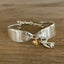 Front view of King Edward spoon link bracelet with silver bird charm, golden crystal, and clear bead - handcrafted from upcycled vintage silverware - Laughing Frog Studio