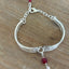 Louvain spoon link bracelet full view with adjustable silver chain clasp and red bead charm - handcrafted from upcycled vintage silverware - Laughing Frog Studio