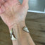 Worn on wrist underside view - Mermaid Soul Troy pattern spoon cuff bracelet - handcrafted from upcycled vintage silverware - Laughing Frog Studio