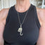 Fork elephant necklace with cultured pearl worn on model - upcycled vintage silverplate pendant necklace - handcrafted from upcycled vintage silverware - Laughing Frog Studio