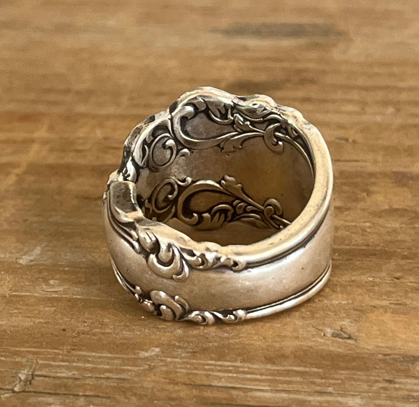 Back view of Holmes & Edwards Imperial pattern spoon ring - upcycled vintage silverplate jewelry - Laughing Frog Studi