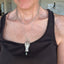 Rogers Brothers Daybreak knife bell necklace with green bead clapper on chain - handcrafted from upcycled vintage silverware - Laughing Frog Studio
