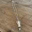Knife bell necklace with green bead clapper - handcrafted from upcycled vintage silverware - Laughing Frog Studio