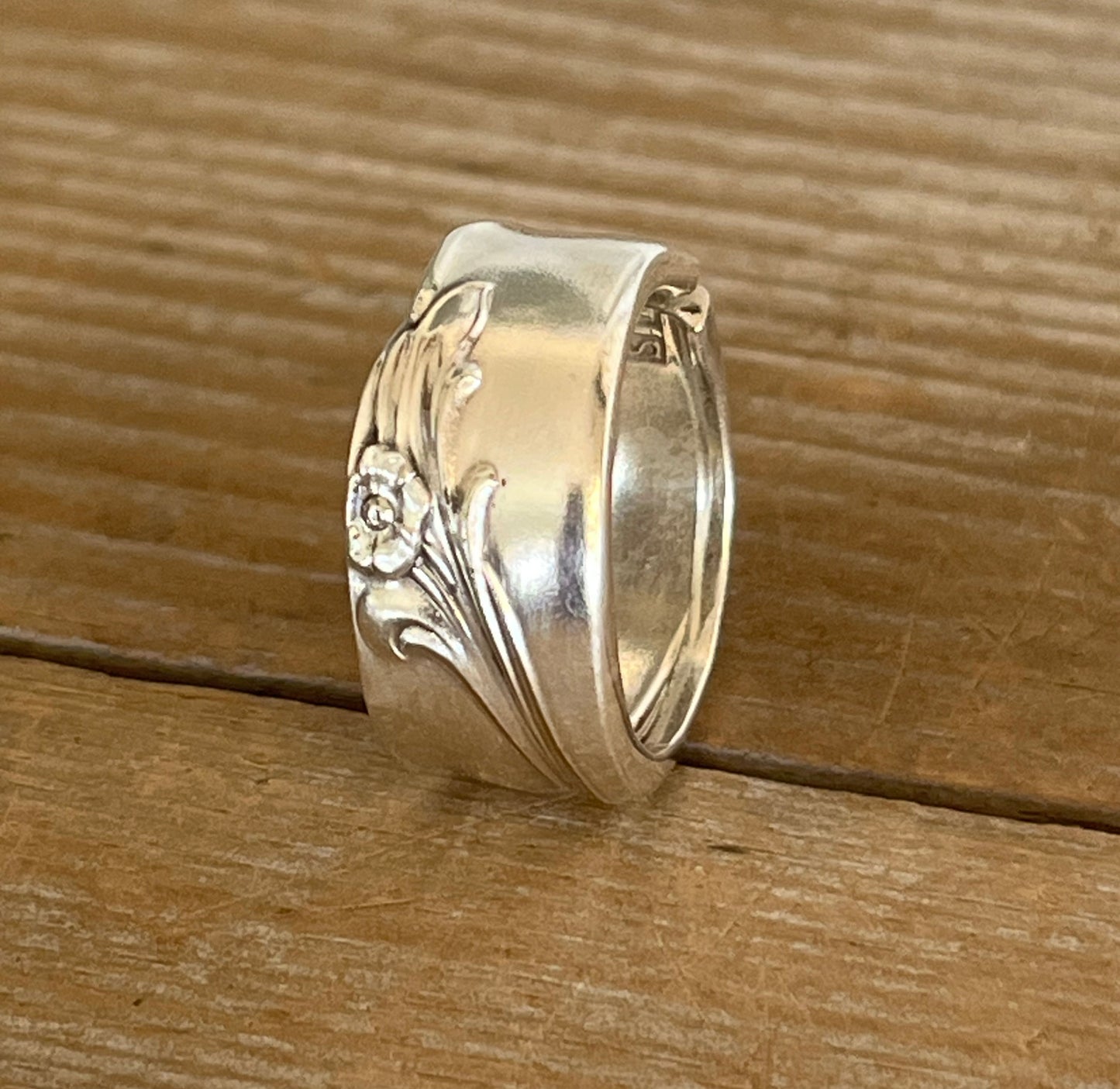 Exquisite spoon ring detail view - silverplate spoon ring - handcrafted from upcycled vintage silverware - Laughing Frog Studio