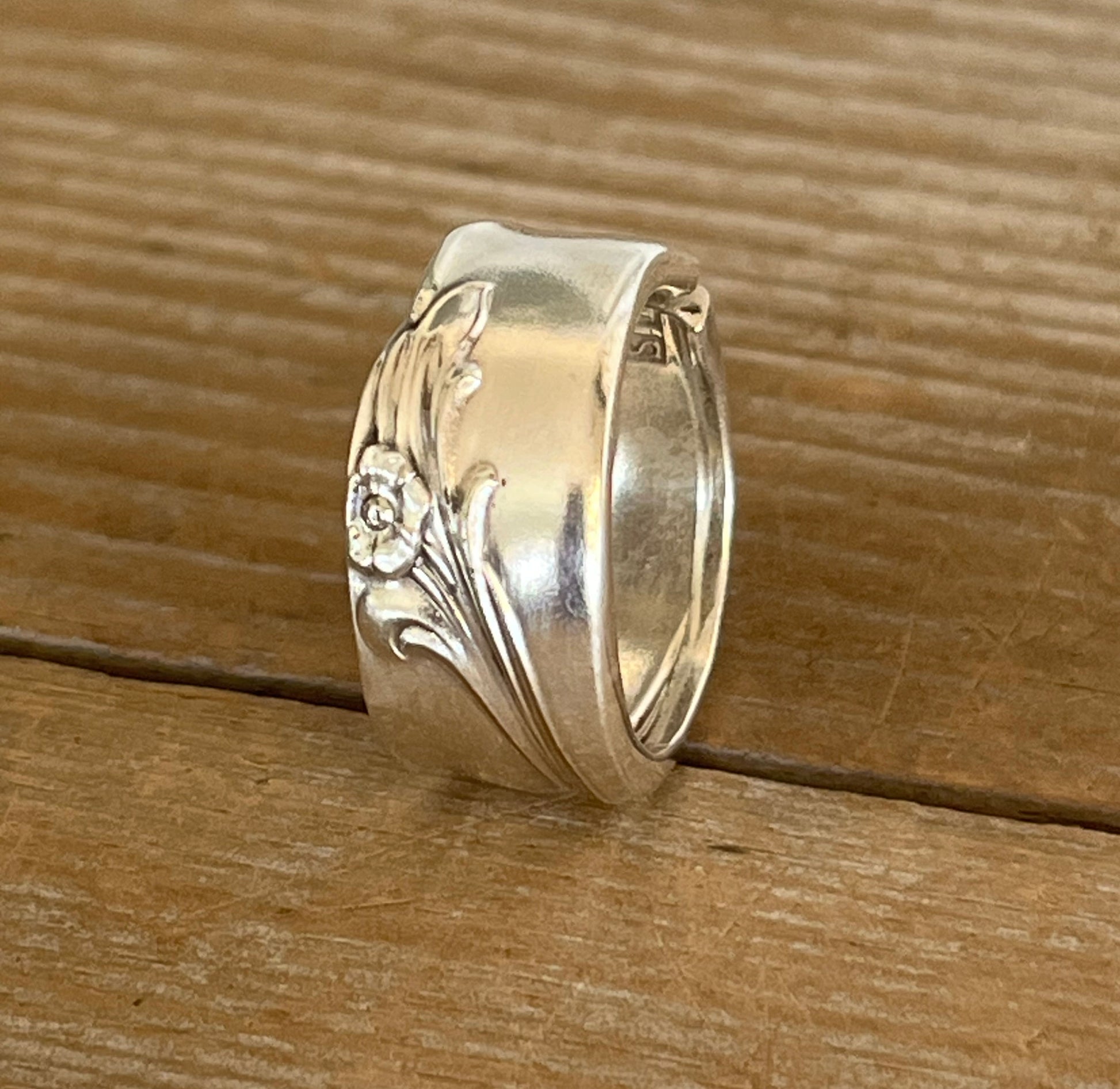 Exquisite spoon ring detail view - silverplate spoon ring - handcrafted from upcycled vintage silverware - Laughing Frog Studio