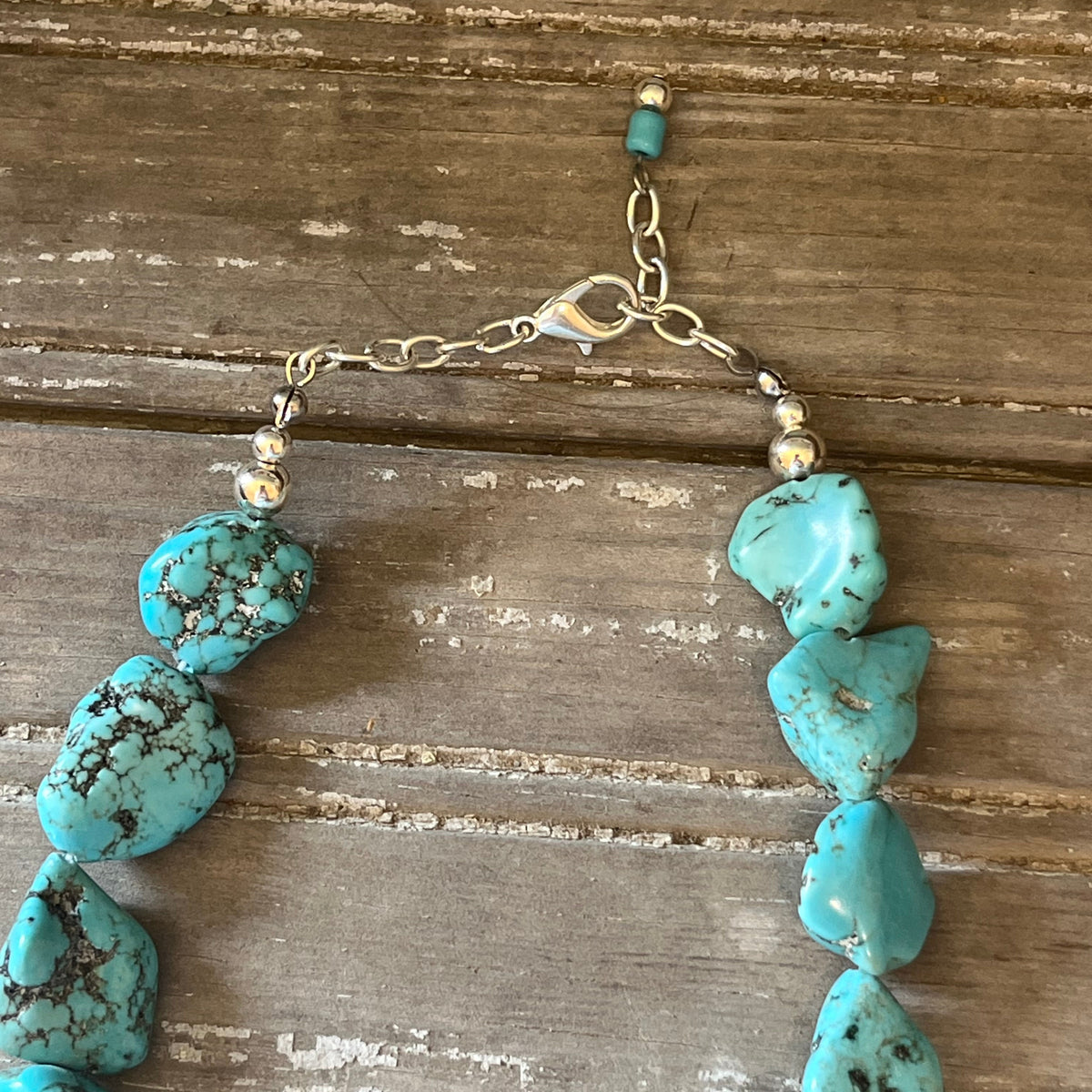 Adjustable chain and lobster clasp with chunky turquoise howlite beads - Evening Star spoon cross choker necklace - handcrafted from upcycled vintage silverware - Laughing Frog Studio