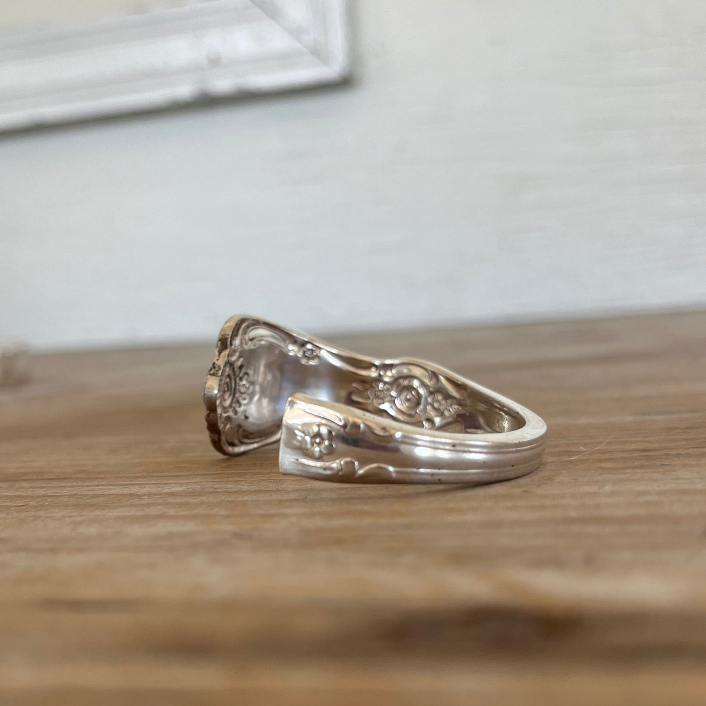 Upcycled vintage spoon cuff bracelet Vanessa pattern - handcrafted artisan silverware jewelry