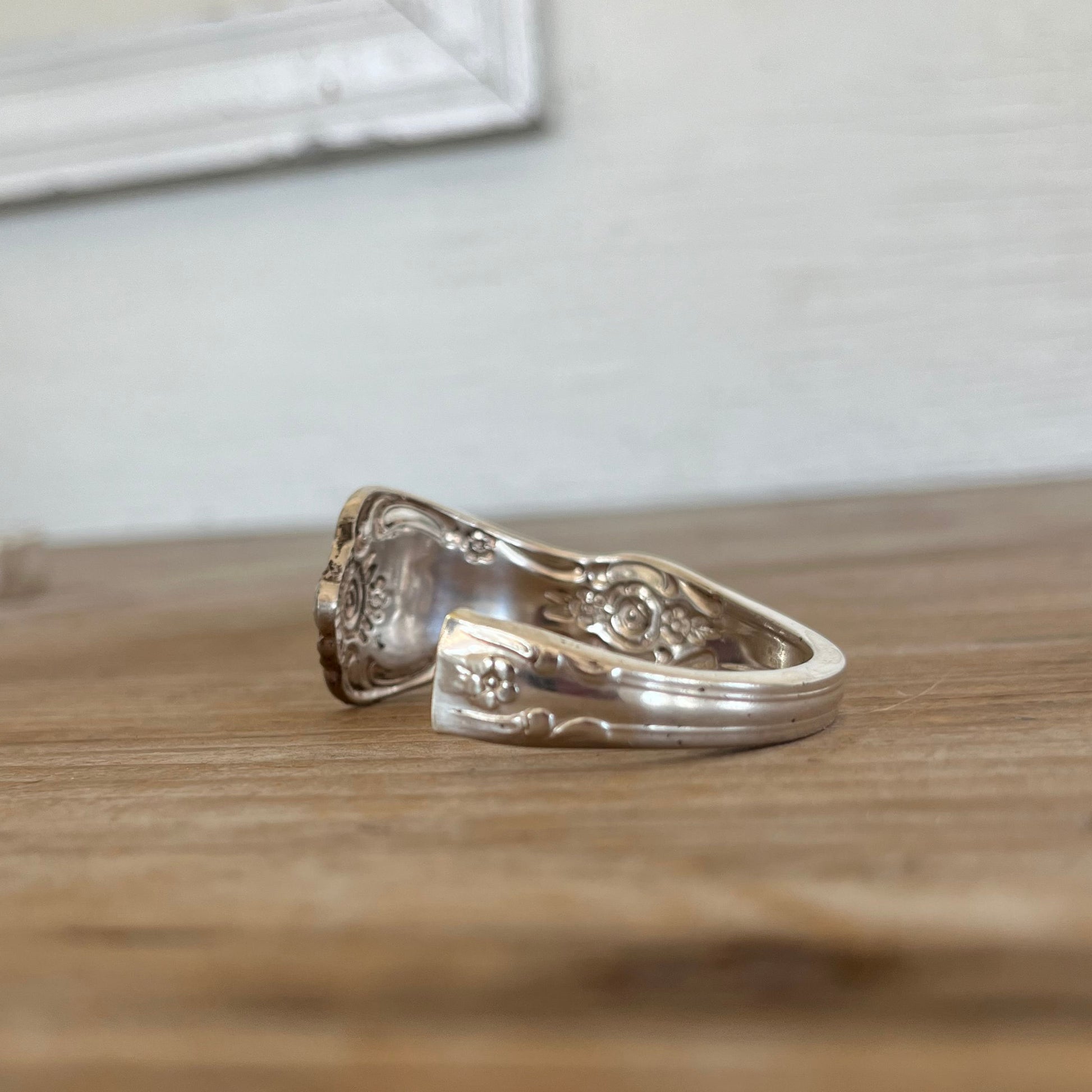 Upcycled vintage spoon cuff bracelet Vanessa pattern - handcrafted artisan silverware jewelry