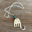 Upcycled silverplate fork elephant necklace with aqua Czech glass turbine bead on 23-inch chain