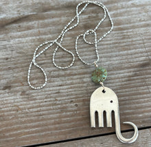 Fork Elephant Necklace with Sage Green Bead - #5760