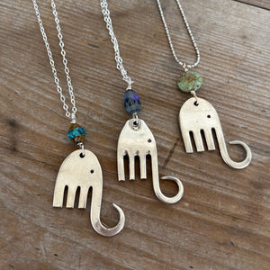 Fork Elephant Necklace with Sage Green Bead - #5760