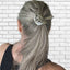 Top view of vintage cake server ponytail barrette worn in hair - handcrafted from upcycled silverware - Laughing Frog Studio