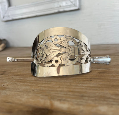 Vintage Art Deco cake server barrette upcycled from silverplate with unique floral and vases pattern