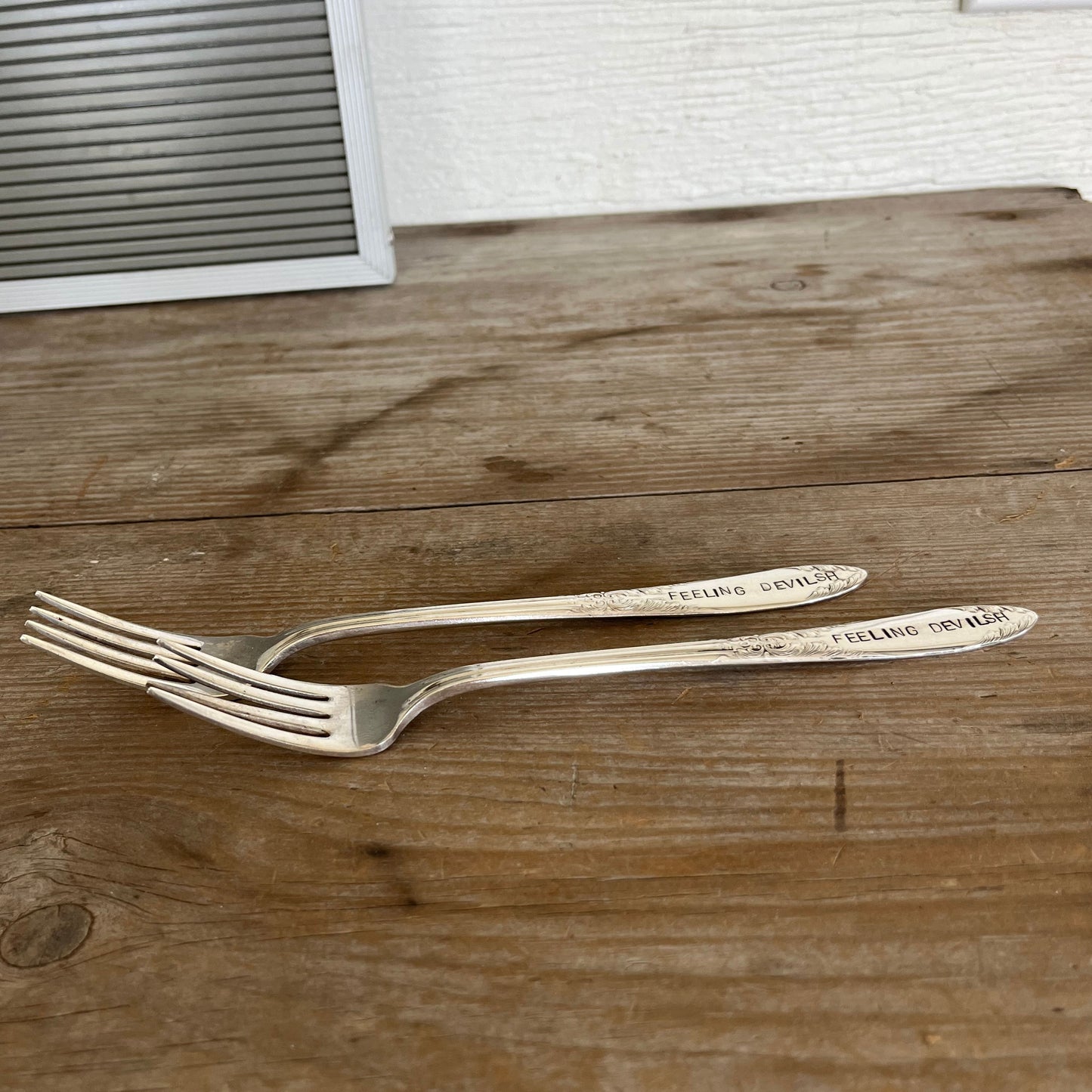 HAND-stamped Dessert Fork - FEELING DEVILISH - King Edward