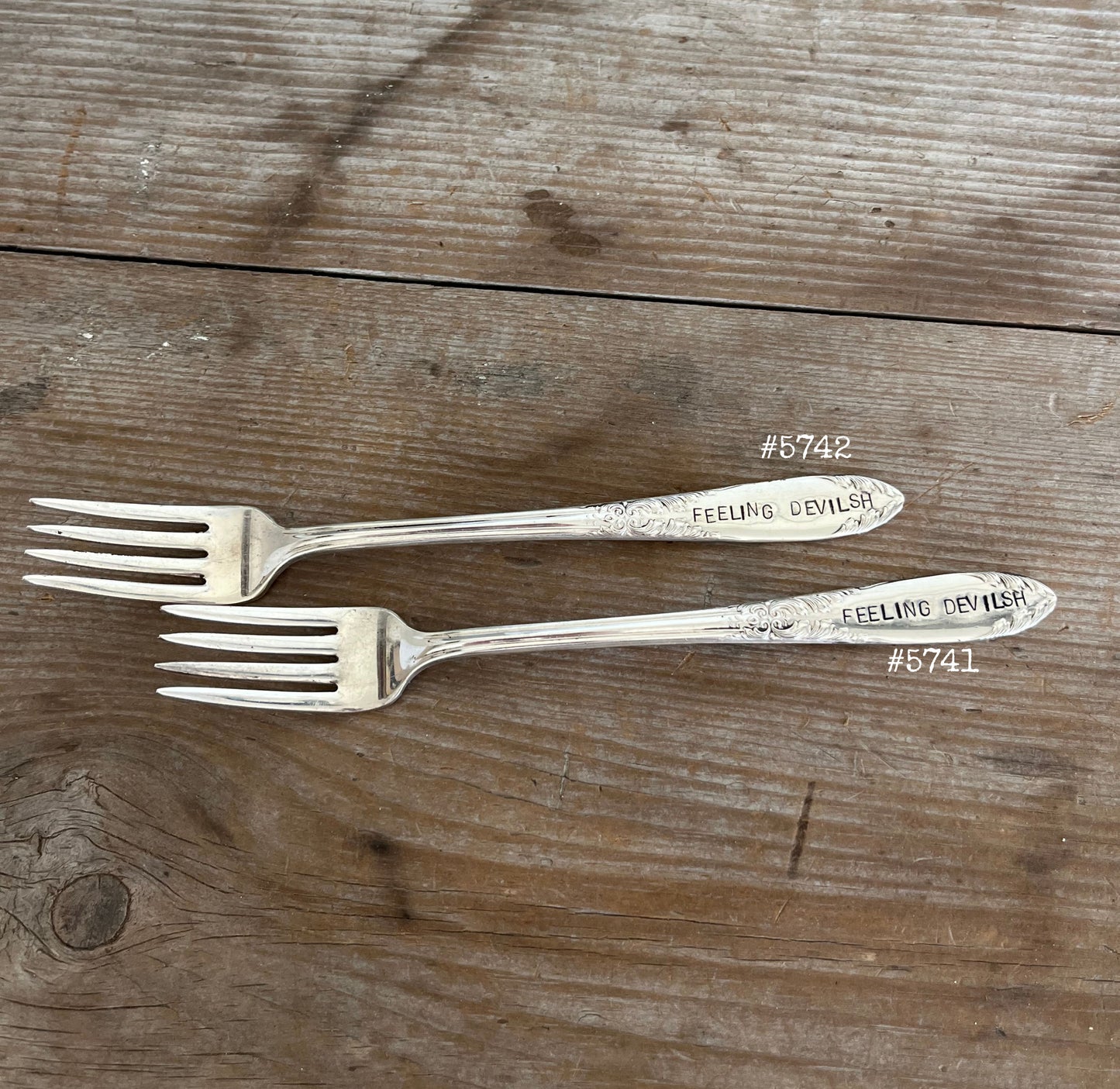 HAND-stamped Dessert Fork - FEELING DEVILISH - King Edward