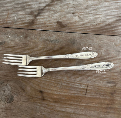 HAND-stamped Dessert Fork - FEELING DEVILISH - King Edward