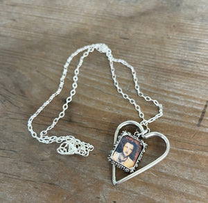 Floating Open Heart Fork Tine Heart Necklace with Frame