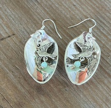 Spoon Earrings w/ Bird Charms and Jadeite Beads - #5973