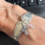 1881 Rogers Del Mar spoon cuff bracelet with dragonfly charm and pink crystal beads - handcrafted from upcycled vintage silverware - Laughing Frog Studio