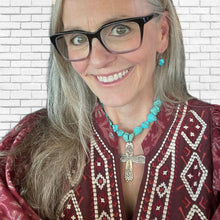 Spoon Cross Pendant on Chunky Turquoise Howlite Choker Necklace - JUBILEE- #6034