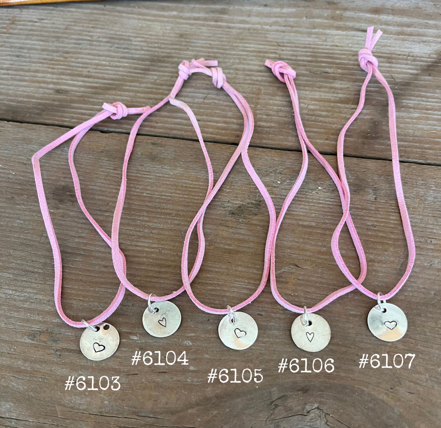 Heart Choker Necklace on pink Leather Cord