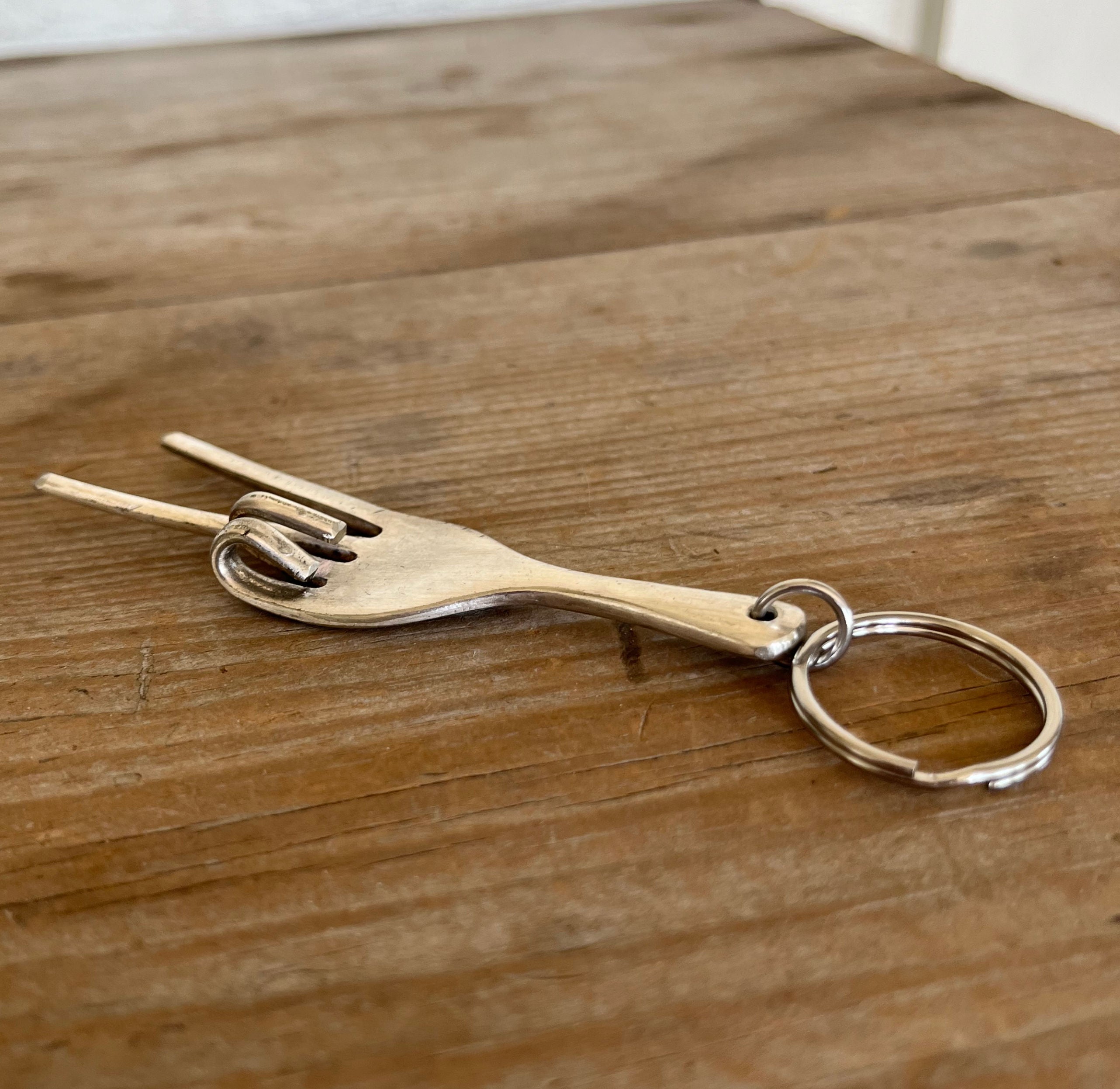 Show me your peace sign like Michael Franti handmade upcycled fork keychain