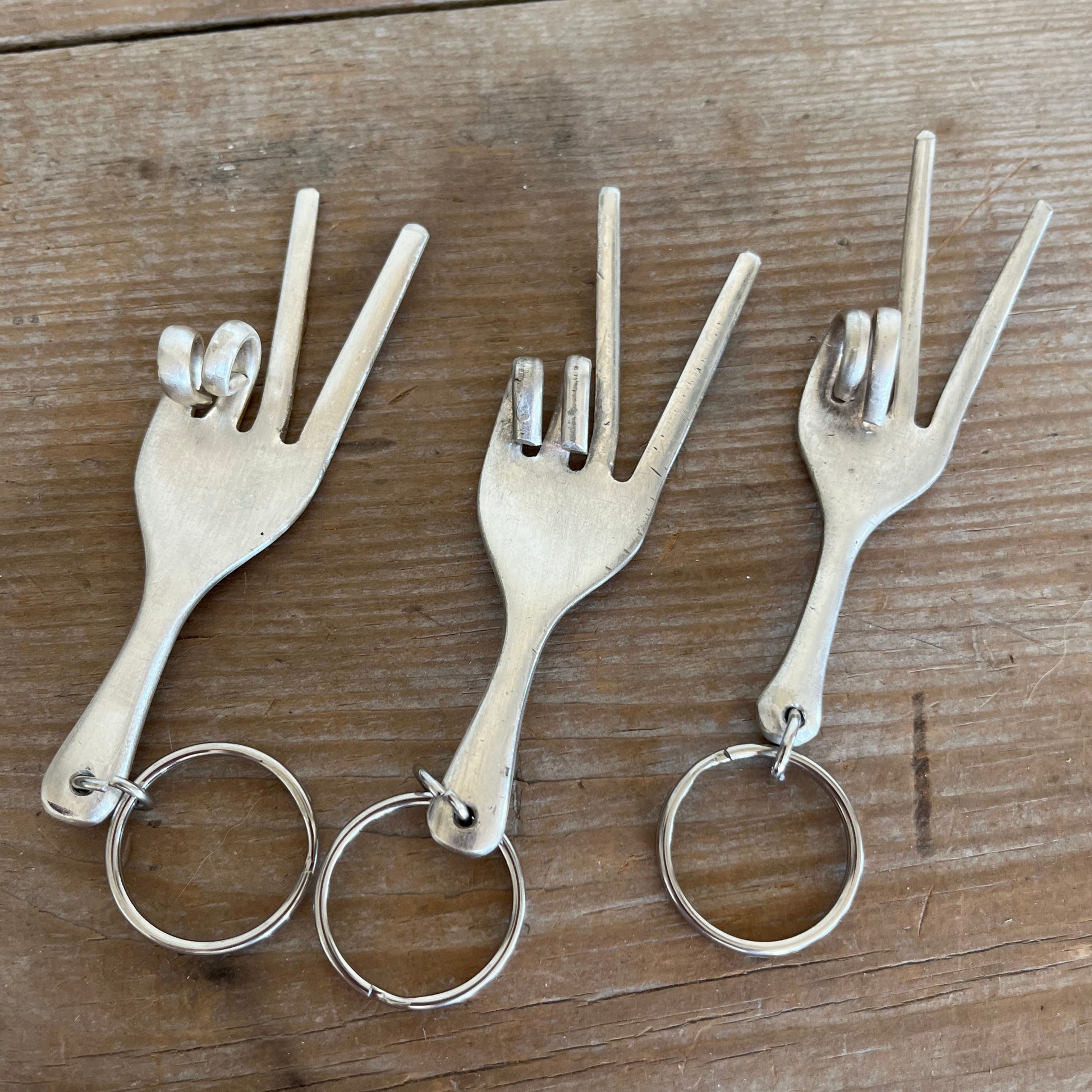 Collection of three Pure Michael Franti energy show me your peace sign upcycled vintage fork  keychains