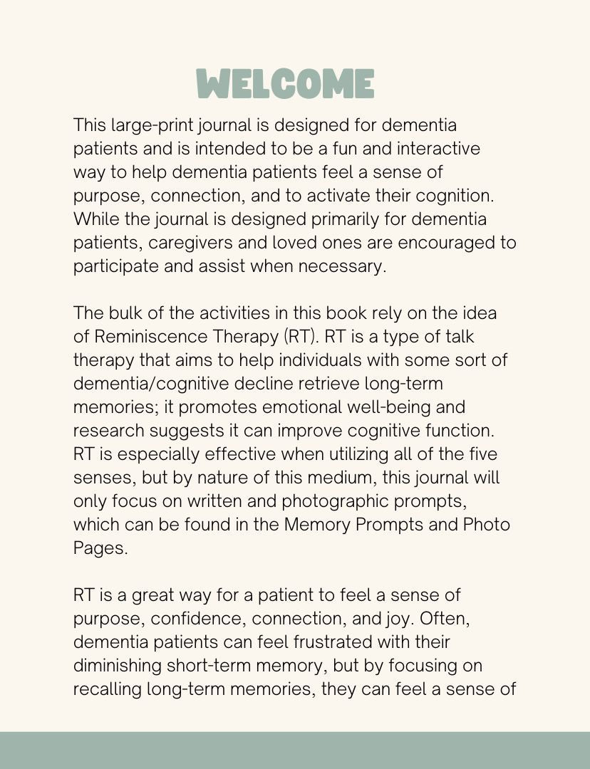 Memory & Activity Journal: A Large-Print Memories & Activities Notebook for Dementia or Memory Loss Patients