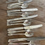 Vintage mismatched silverware sets with custom hand-stamped messages - personalized fork knife spoon
