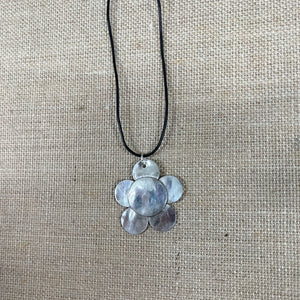 Spoon Daisy Necklace on Leather Cord - #5960