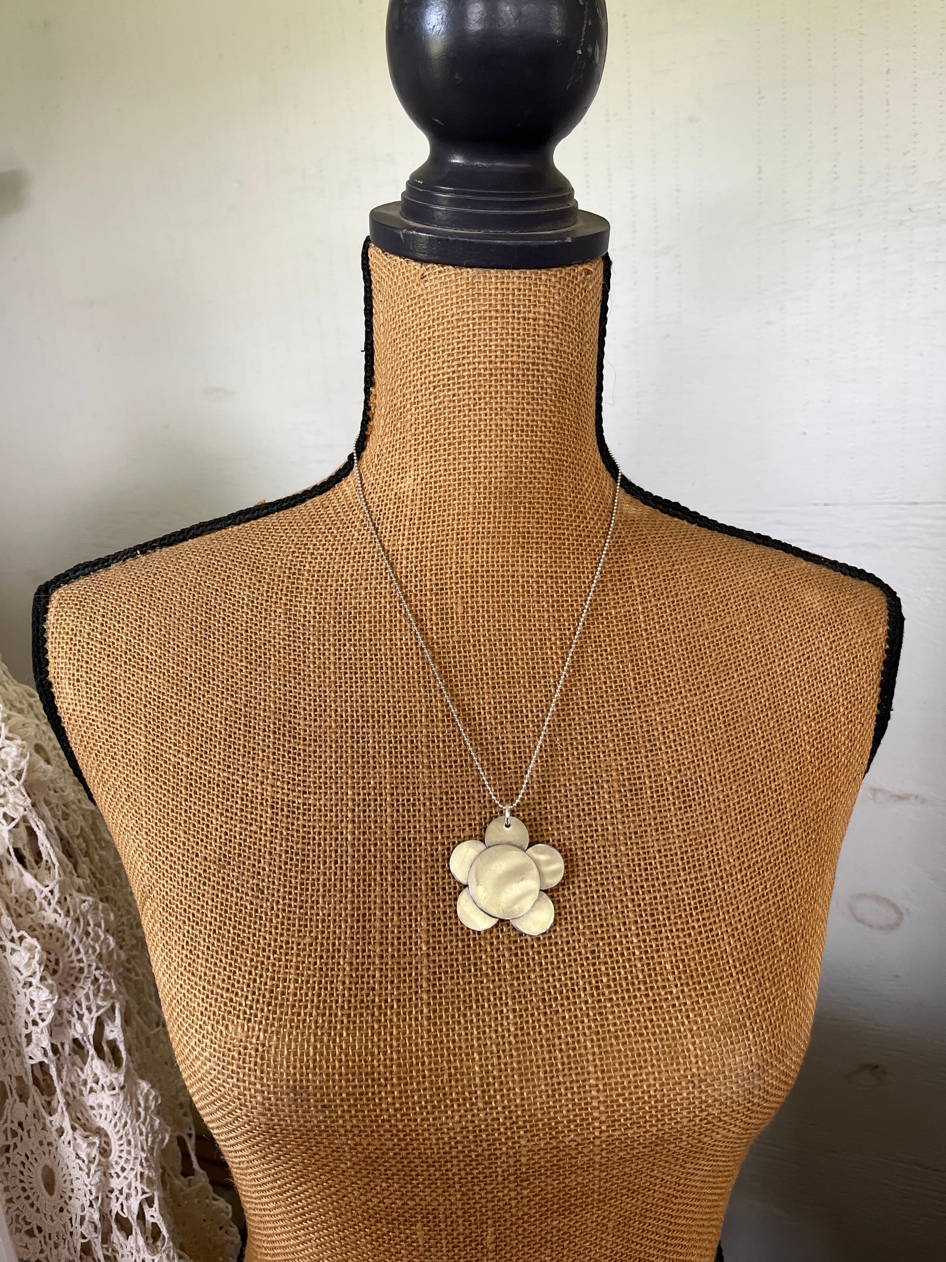 Vintage silverplate daisy spoon necklace on ball chain - Spoon Necklace - handcrafted from upcycled vintage silverware - Laughing Frog Studio