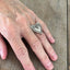 Cotillion heart ring shown on hand - romantic handcrafted upcycled silverware jewelry