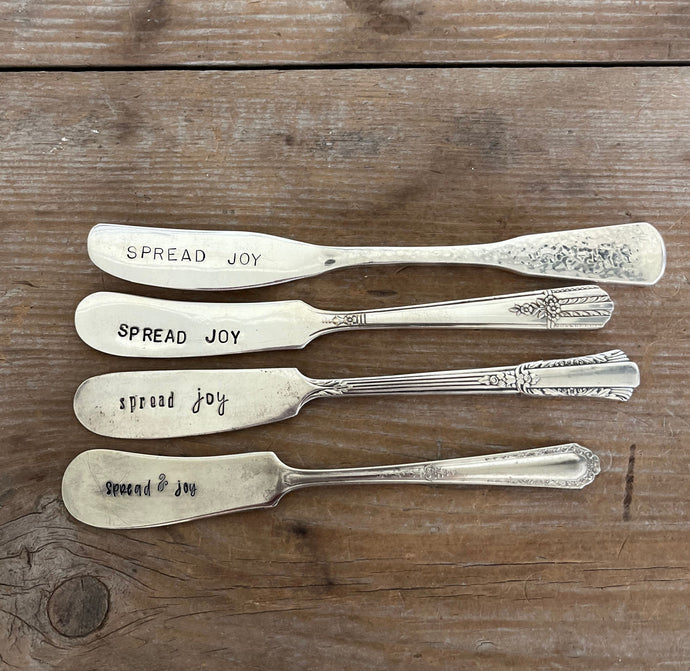 HAND Stamped Cheese Spreader/Knife - SPREAD JOY