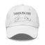 Close up of Laughing Frog Studio branded white canvas baseball cap - upcycled silverware jewelry accessories and more - laughingfrogstudio.com
