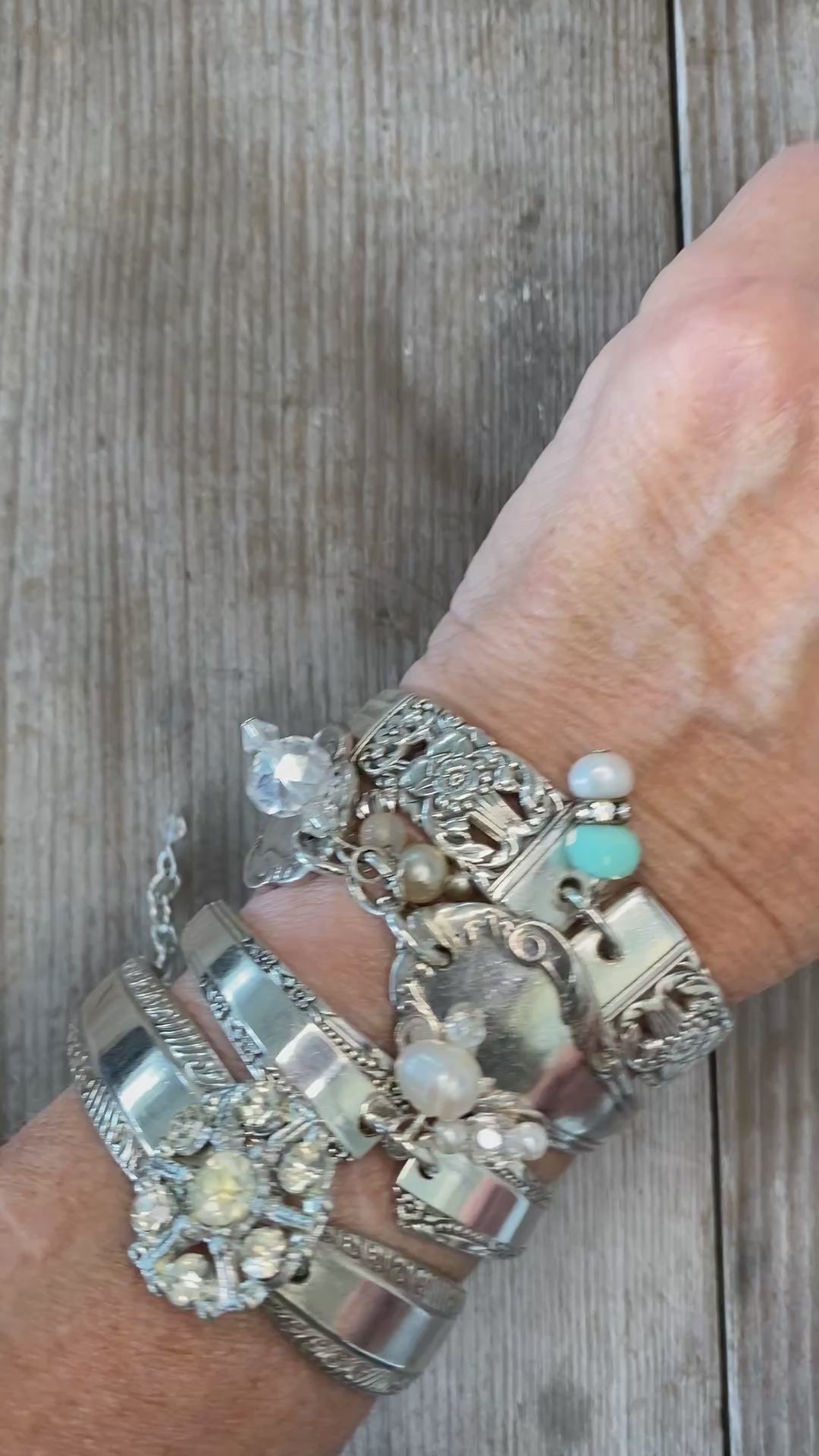 Video showcasing handcrafted spoon link bracelets bridesmaid gift bundle - upcycled vintage silverware artisan jewelry