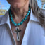 Turquoise howlite necklace with silver cross pendant made from upcycled vintage silverware