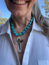 Spoon Cross Pendant on Chunky Turquoise Howlite Choker Necklace - EXQUISITE- #6084