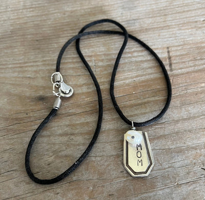 SALE Stamped Spoon Handle Necklace with Cultured Pearl - #0230