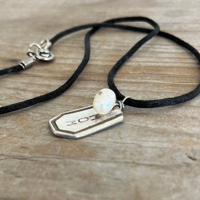 SALE Stamped Spoon Handle Necklace with Cultured Pearl - #0230